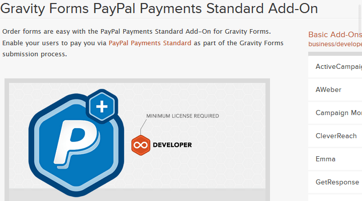 WordPress Ecommerce Gravity Forms PayPal Payments Standard Add-On