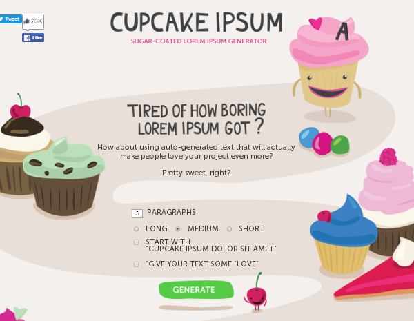 Cupcake Ipsum Settings