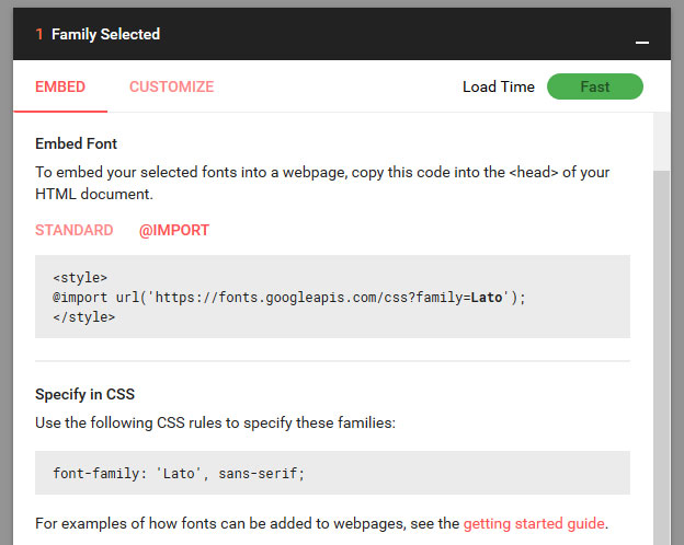 google fonts embed section
