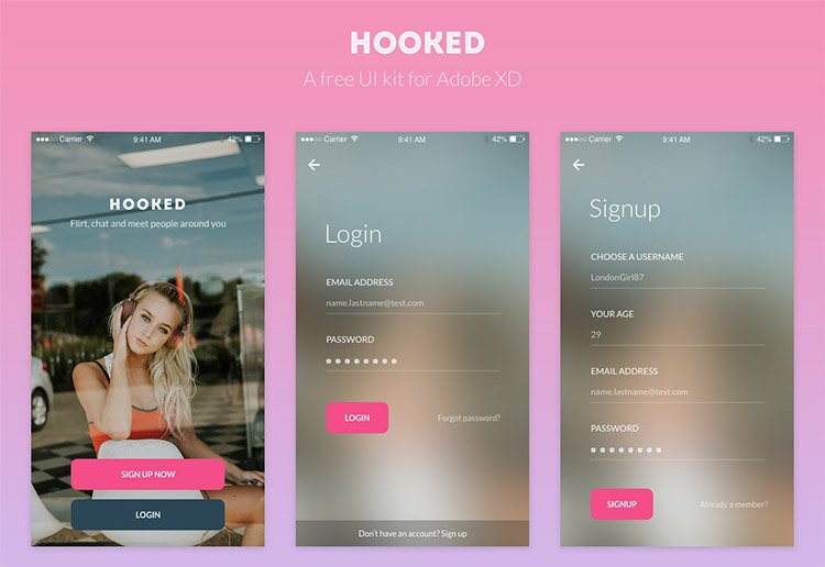 hooked ui mockups