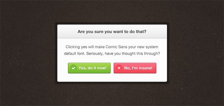 yes/no modal window