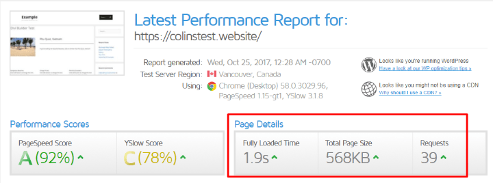 original testing data gtmetrix