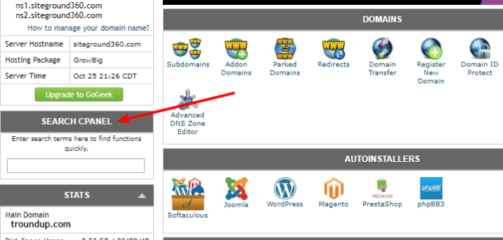 searching for cpanel functions