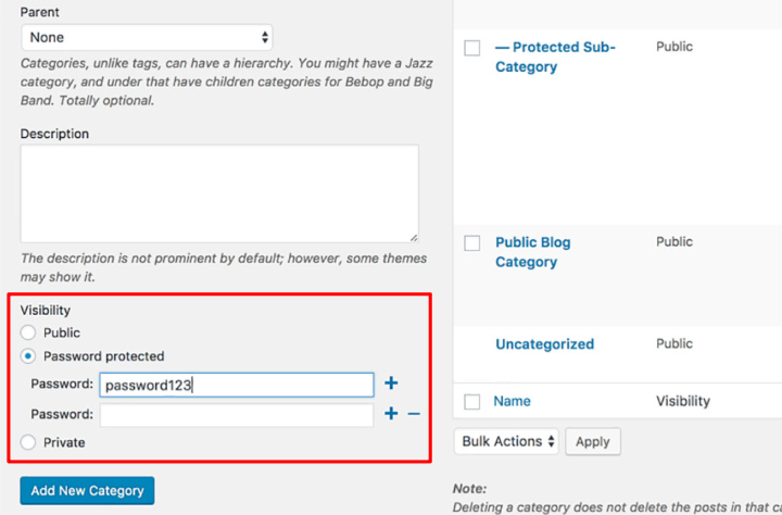 how to make wordpress category private