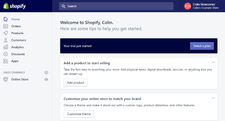 shopify dashboard