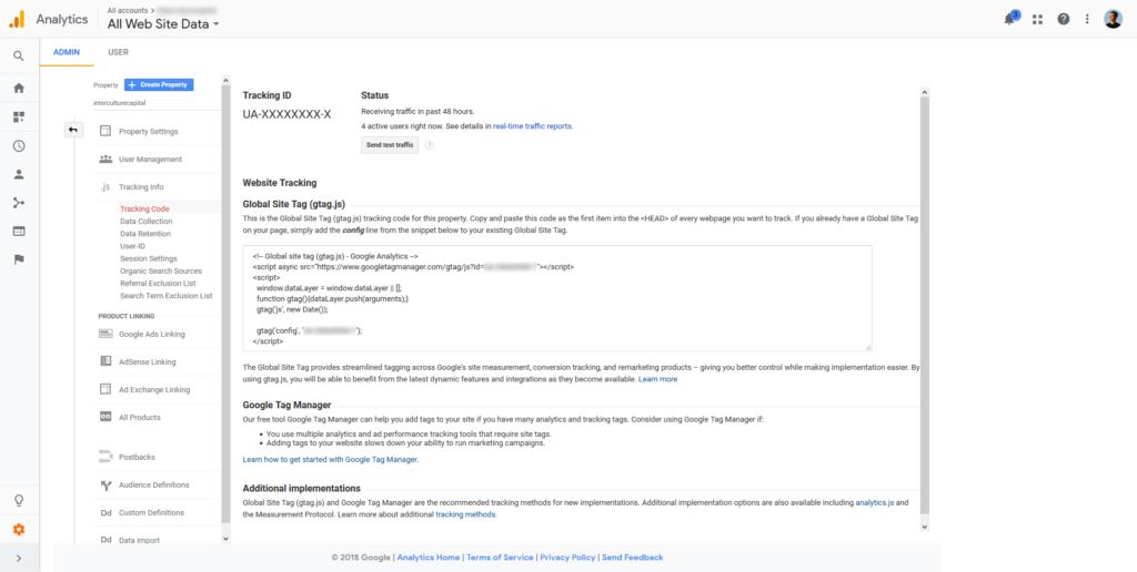 find tracking code inside google analytics