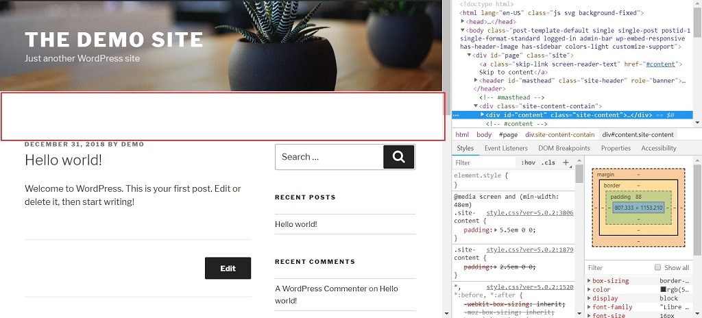 Twenty Seventeen WordPress Theme CSS Padding