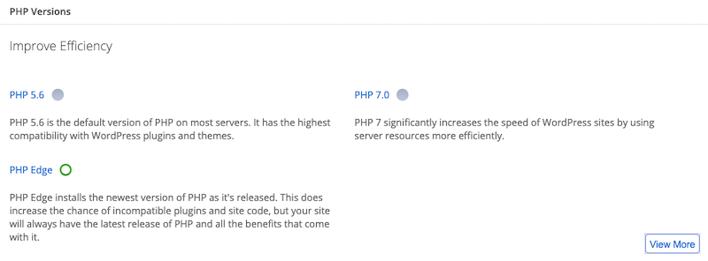 Bluehost PHP Versions