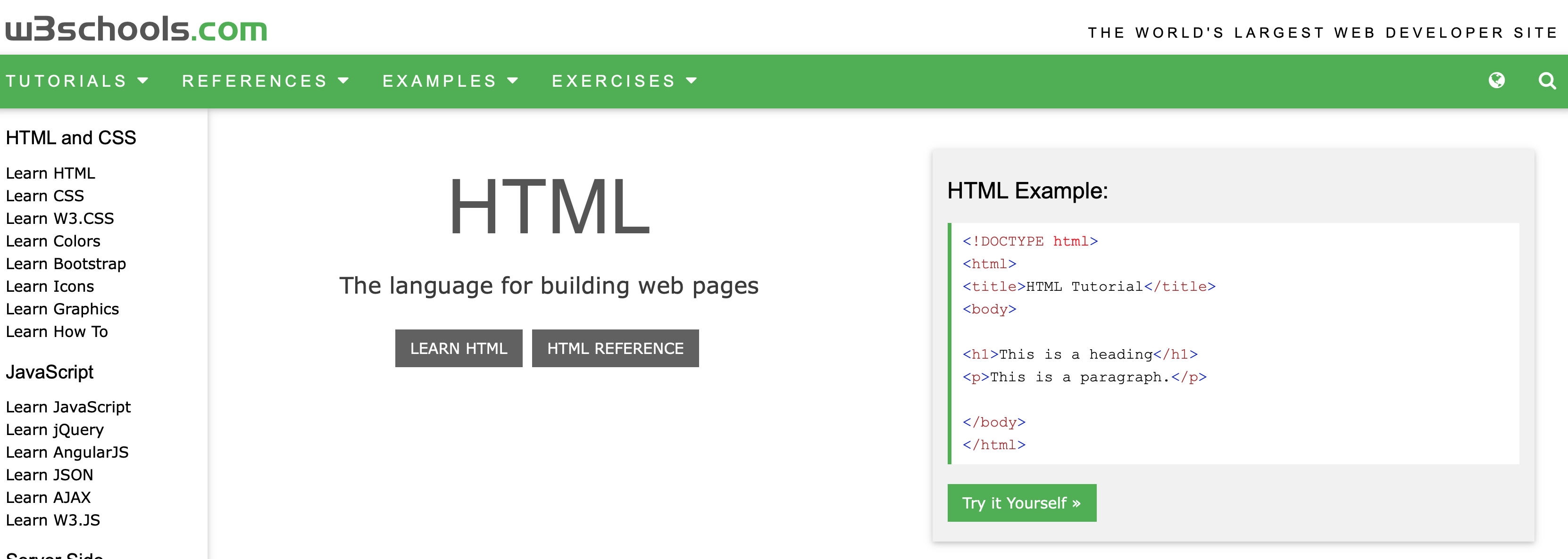 The W3 Schools website homepage.