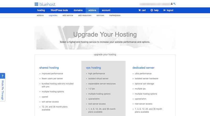 Bluehost Upgrade