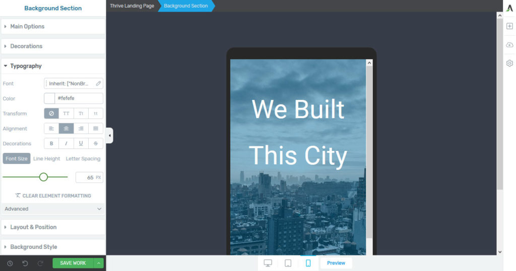 responsive display in thrive architect