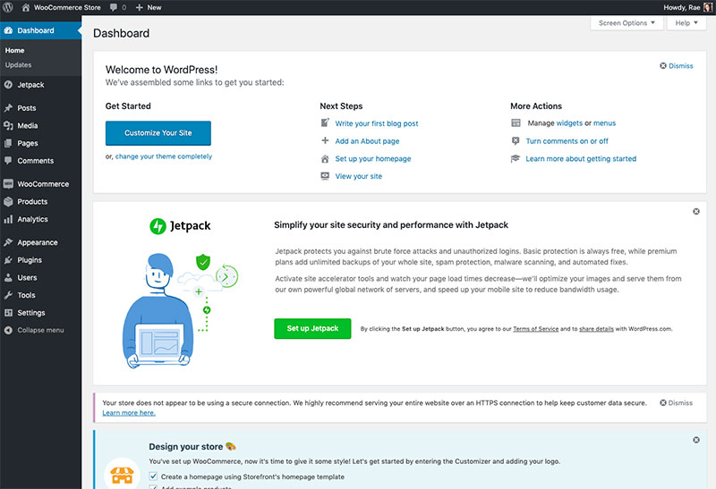 WordPress dashboard