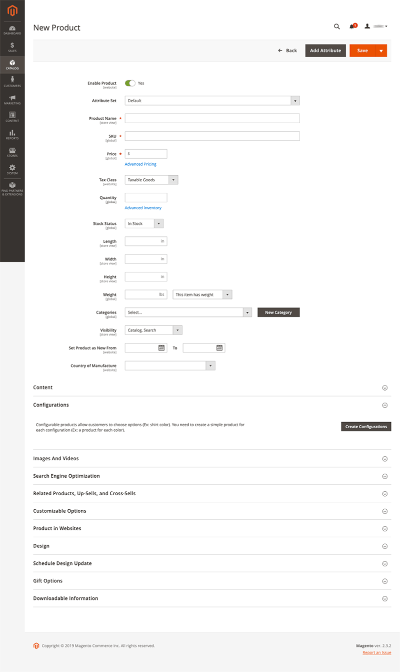 Adding a new product in Magento