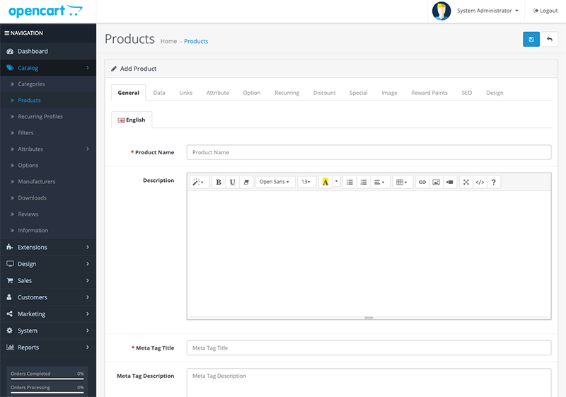 Adding a new product in OpenCart