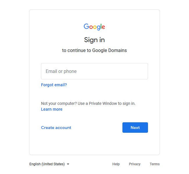 sign into google account to use google domains