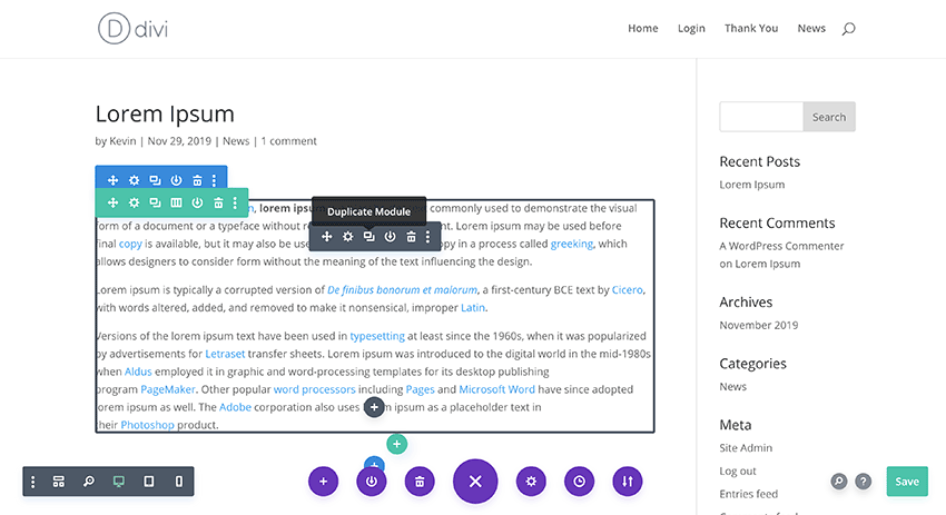 Divi Builder Interface