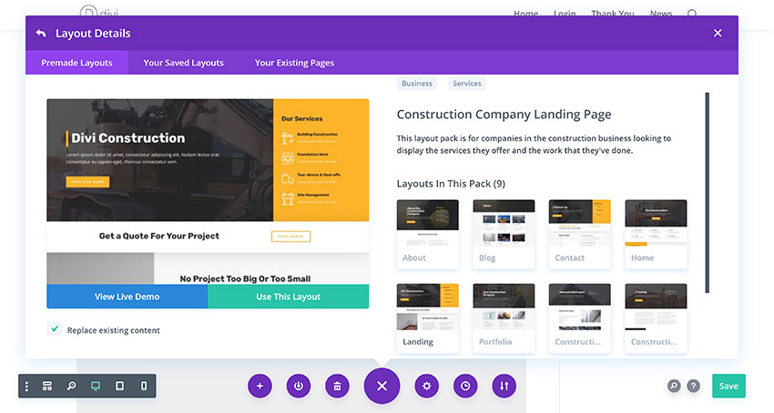 Divi Construction Layout Pack