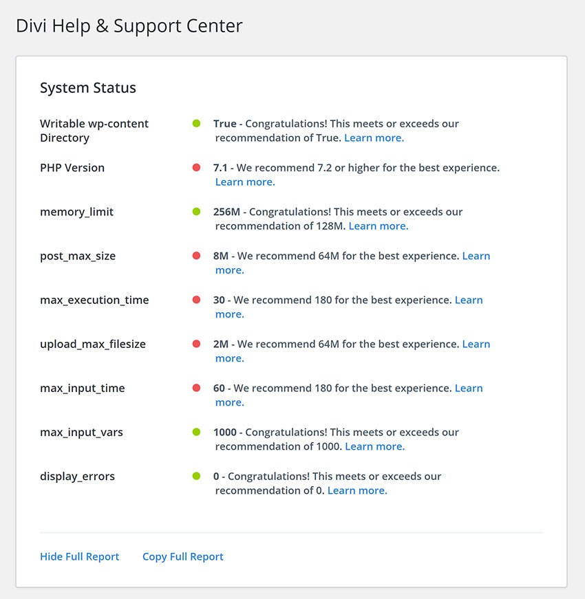 Support Center System Status