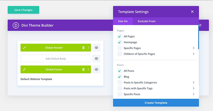 Divi Theme Builder Template Settings