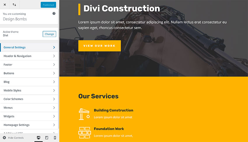 Divi WordPress Theme Customiser