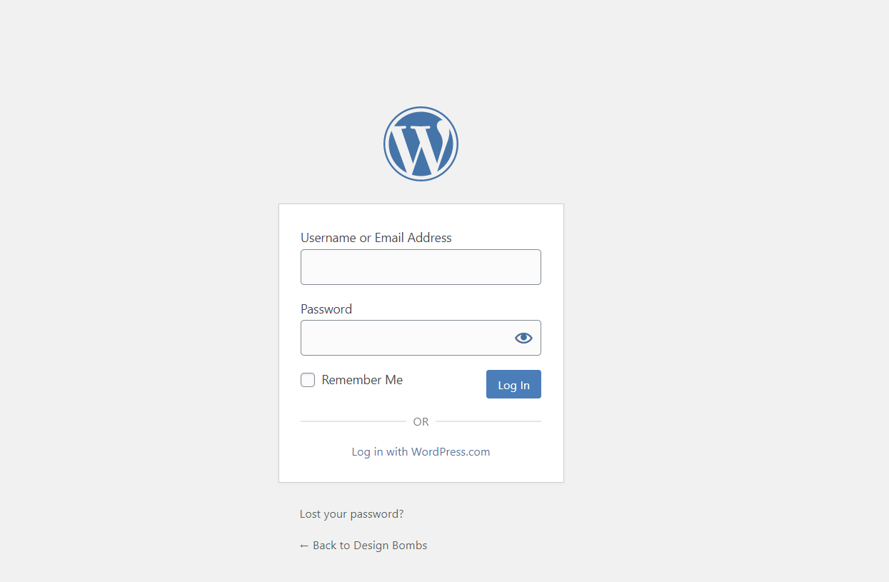 The WordPress login URL page