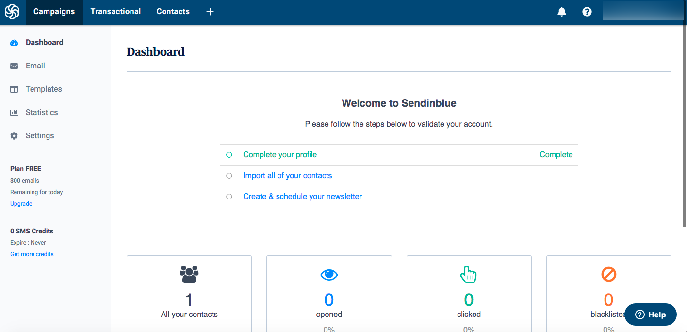 Sendinblue dashboard