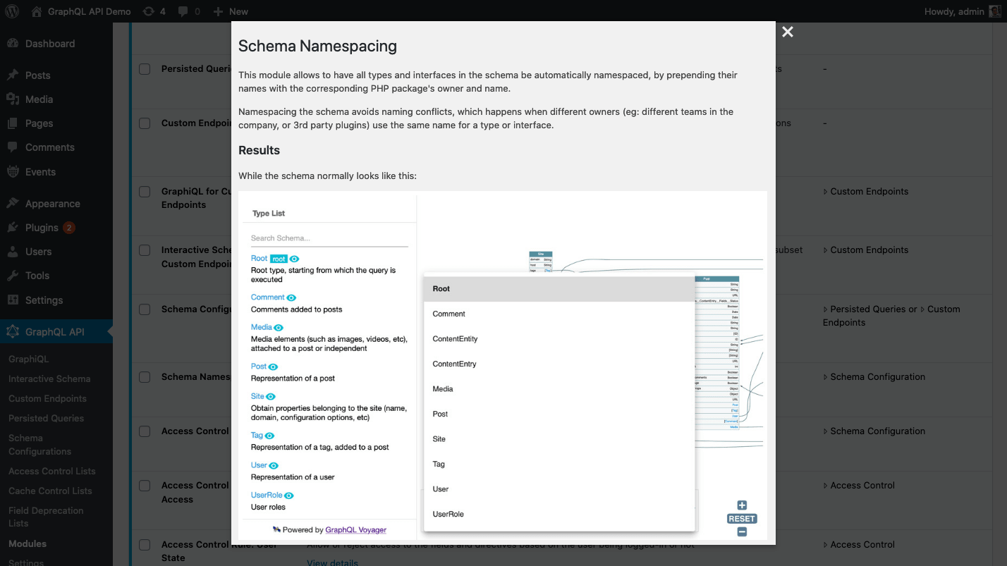 Showing documentation from the custom plugin in a modal window