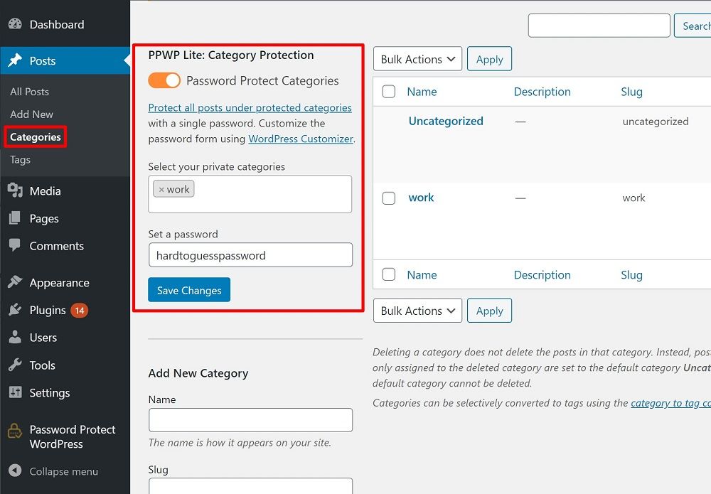 Password Protect WordPress categories