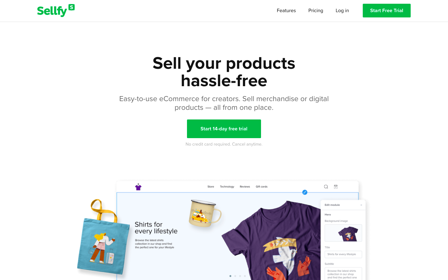 Sellfy homepage