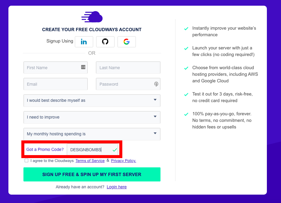 Enter Cloudways coupon