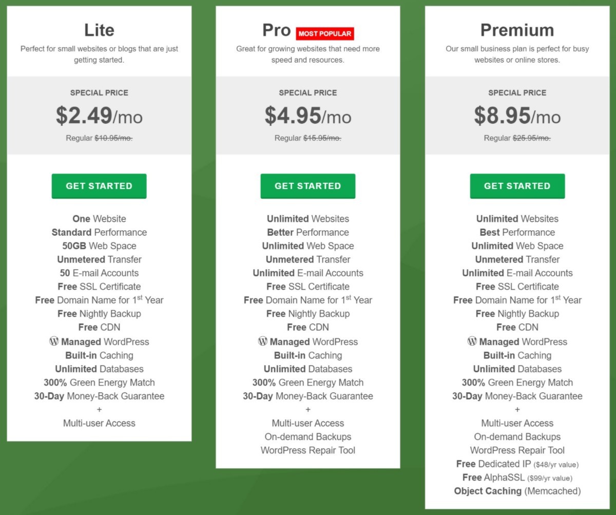 GreenGeeks pricing