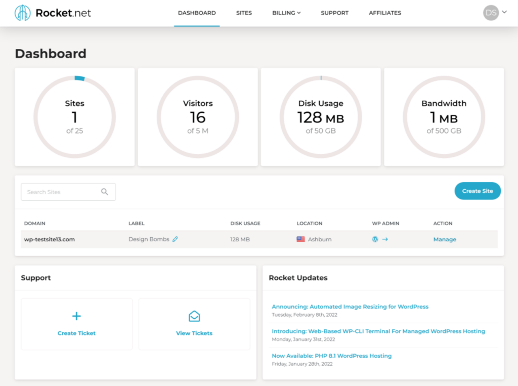 Main dashboard