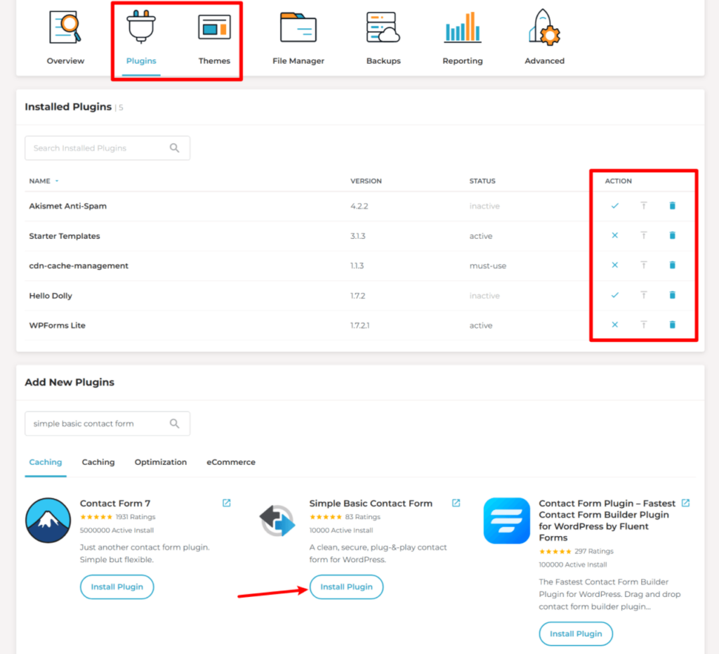 Manage plugins and themes