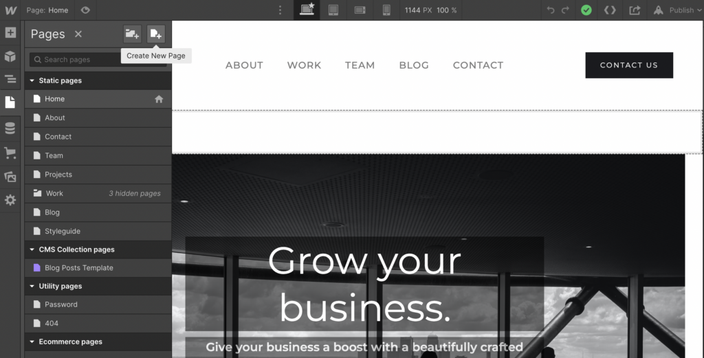 Adding new pages to Webflow site