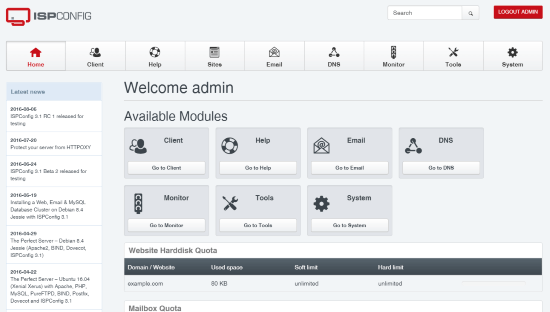 ISPconfig Control Panel