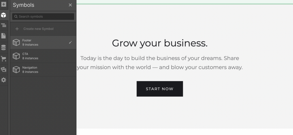 Adding symbols to a new Webflow page
