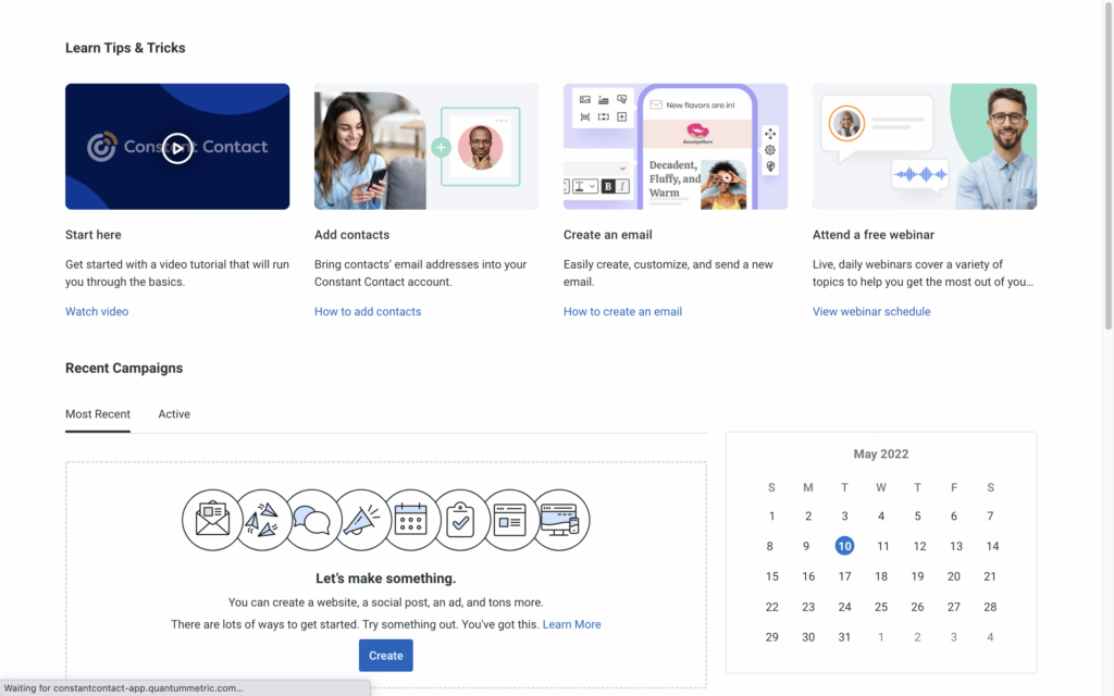 Constant Contact dashboard