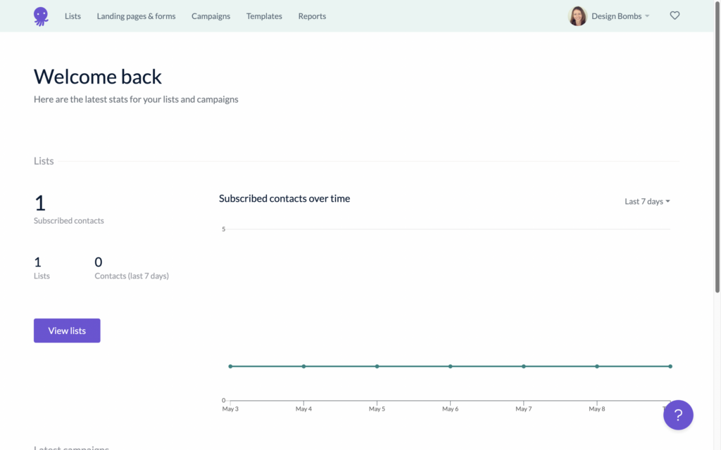 EmailOctopus dashboard