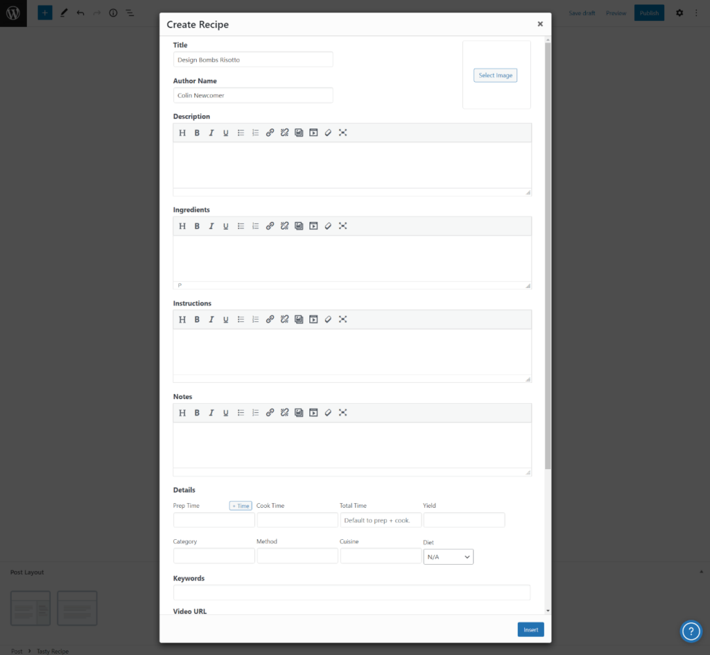 Tasty Recipes settings