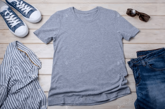 Gray T-Shirt Mockup with Sneakers