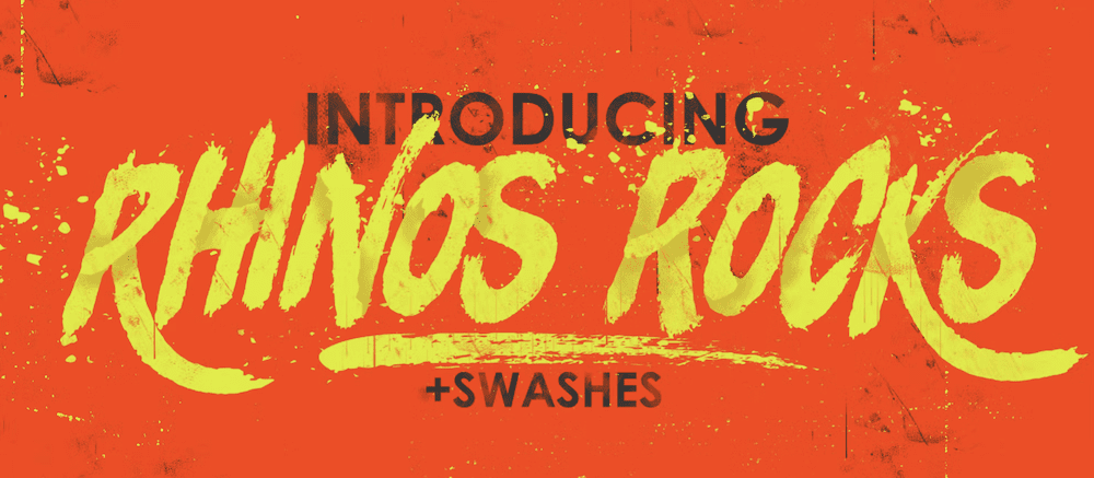 The Rhinos Rocks t-shirt font.