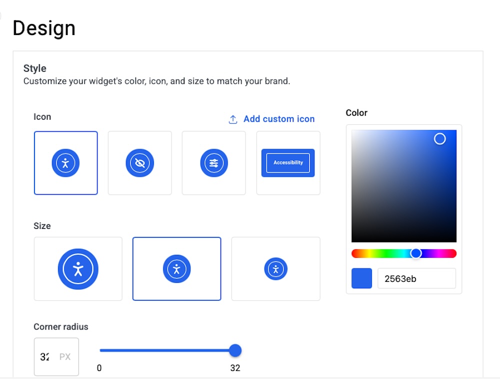 adjust the design of the accessibility and usability widget